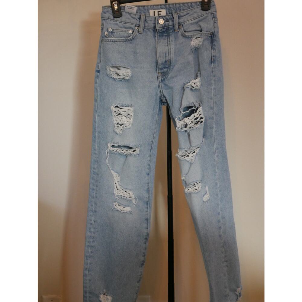 Lovers and Friends Ryan High Rise Rigid Loose Straight Jeans Distressed Size 23